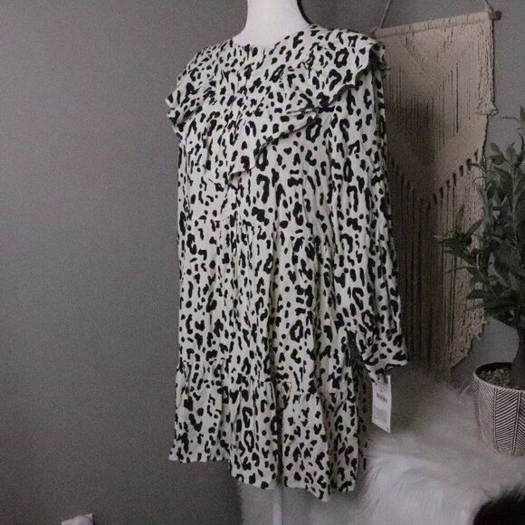 Zara | NWT Leopard Print Ruffled Mini Dress Medium - Picture 1 of 6